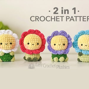 Modello all'uncinetto per fiori senza cuciture, Amigurumi senza cuciture, Modello all'uncinetto per peluche - SCHEMA PDF 2 in 1