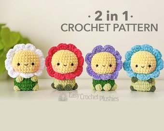 Geen naai bloem haakpatroon, geen naai Amigurumi, gehaakt knuffelpatroon - 2 in 1 PDF-PATROON