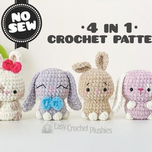 Bunny Crochet Pattern: No Sew Easy Fast Amigurumi Plushie 4-in-1 PDF