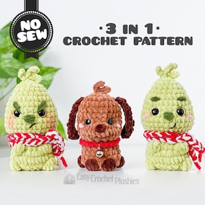 Patrón de crochet del Grinch sin costuras, fácil y rápido, peluche amigurumi, superventas en el mercado, 3 en 1, PDF