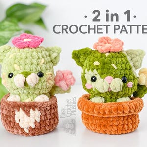 Modello all'uncinetto per gatto cactus senza cuciture, modello all'uncinetto per amigurumi senza cuciture, modello all'uncinetto per peluche - SCHEMA PDF 2 in 1