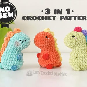 No Sew Dino Crochet Pattern Easy Fast Amigurumi Plushie Bestseller Market 3-in-1 Bundle
