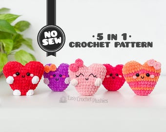 Now Sew Heart Crochet Pattern Valentine's Day Easy Fast Amigurumi Plushie 5-in-1 PDF