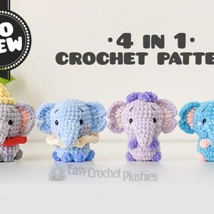 Elephant Crochet Pattern: No Sew Easy Fast Amigurumi Plushie 4-in-1 PDF