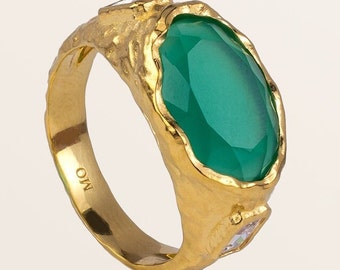 Green Onyx Gemstone Ring 18ct gold plating