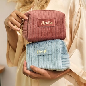 Borsa per il trucco personalizzata, Borsa per il trucco personalizzata, Regalo di nozze, Borsa da toilette da viaggio, Regali per damigella d&#39;onore, Regalo di compleanno, Regalo per lei, Borsa di bellezza in velluto