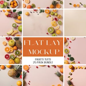 25 x Fruit Table Flat Lay Mockup Bundle Add Your Own Products | Digital Background Styled Stock Photography Scene Creator