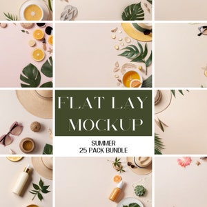 25 x Warm Summer Table  Flat Lay Mockup Bundle Add Your Own Products | Versatile Digital Backgrounds for Summer Fun