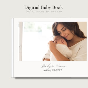 Digital Minimal Baby Book Template, Printable Baby Book, First Year Photo & Baby Milestone Journal | Edit on Canva | Landscape (11x8.5 in)