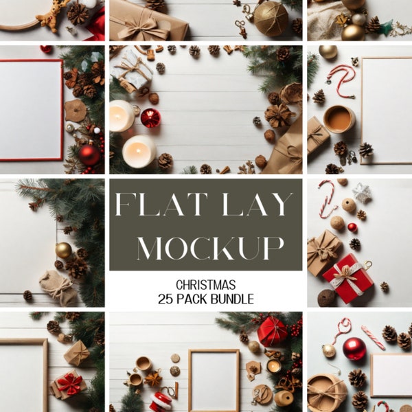 25 x ChristmasTable Flat Lay Mockup Bundle Add Your Own Products | Digital Background Mock up Styled Stock Photography Scene Creator Mockups