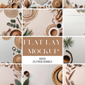 25 x BohoTable Flat Lay Mockups | Digital Background Mock up Styled Stock Photography Scene Creator Mockups
