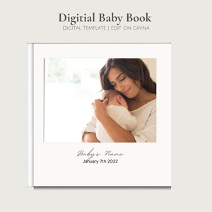 Digital Minimal Baby Book Template, Printable Baby Book, First Year Photo & Baby Milestone Journal | Edit on Canva | 20x20cm