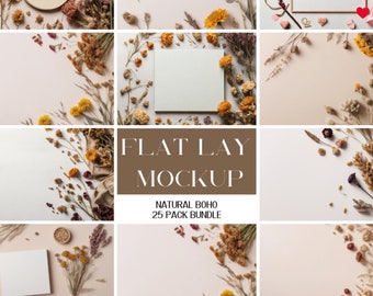 25 x Boho Summer Table Flat Lay Mockups Add Your Own Product | Digital Background Mock up Styled Stock Photography Scene Creator Mockups