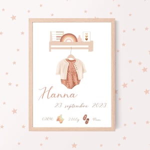 Body pequeno com pôster de nascimento personalizado, quarto de bebê, presente de nascimento personalizado. Nome, data - Hora, peso, altura