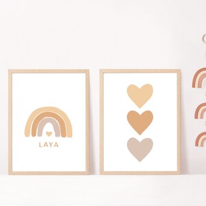Conjunto de 2 carteles infantiles personalizados de arco iris de terracota, póster con el nombre del bebé, decoración de la habitación del bebé, regalo de nacimiento personalizado