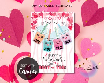 Plantilla imprimible de tarjeta digital del día de San Valentín de Boba Milk Tea