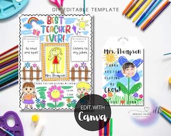 Teacher Appreciation Helping Me Grow Gift Tag Coloring Page Printable Template with Personalized Photo