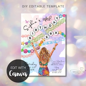 Colorful Birthday Era Friendship Bracelet Party Digital Invitation Printable Template