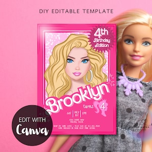 Pink Doll Box Personalized Name Birthday Party Digital Invitation Printable Template