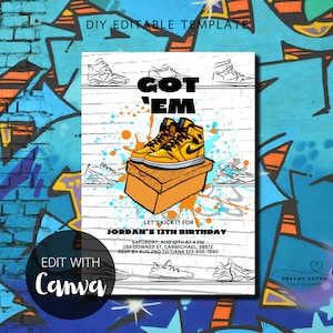 Got ‘Em Sneaker Birthday Party Digital Invitation Printable Template