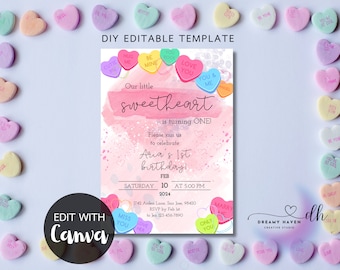 Sweetheart Candy Valentine’s Day Love Birthday Party Digital Invitation Printable Template