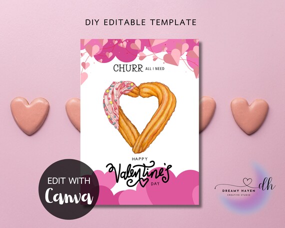 Churro Valentines Day Digital Card Printable Template