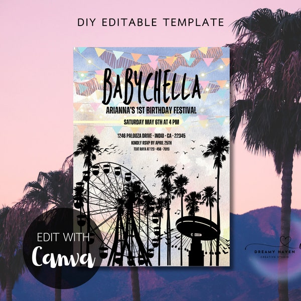 BABYCHELLA Music Festival Birthday Party Digital Invitation Printable Template