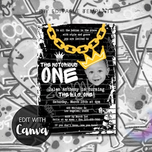 Notorious ONE Hip Hop Birthday Digital Invitation Printable Template Personalized Photo