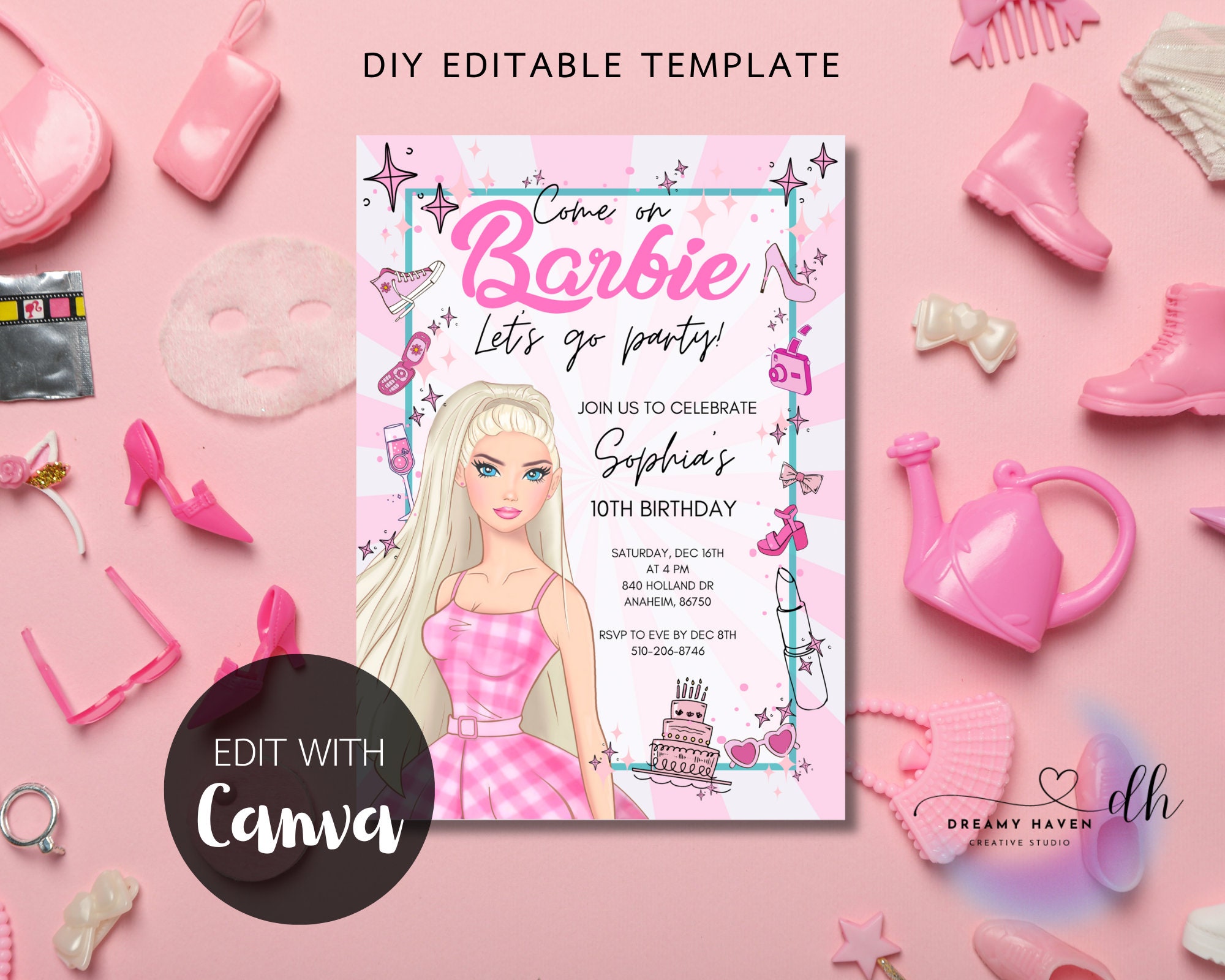 Barbie birthday invitation 2025