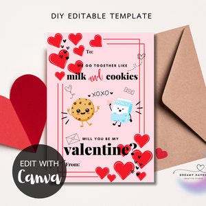 We Go Together Like Milk and Cookies Valentines Day Digital Card Printable Template