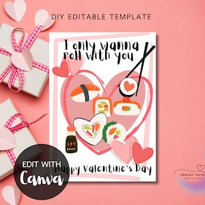 Sushi Valentines Day Digital Card Printable Template