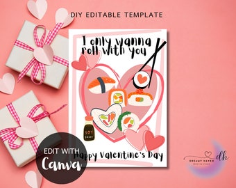 Sushi Valentines Day Digital Card Printable Template