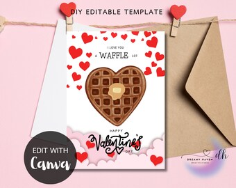 Waffle Valentines Day Card Digital Printable Template