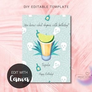 Tequila Birthday Digital Card Printable Template