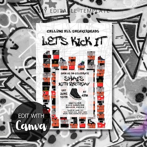 Sneakerhead Kick It Sneaker Birthday Party Digital Invitation Printable Template