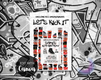 Sneakerhead Kick It Sneaker Birthday Party Digital Invitation Printable Template