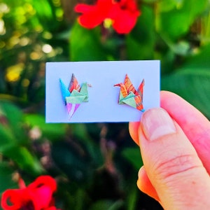Origami Crane Stud Earrings - Rainbow