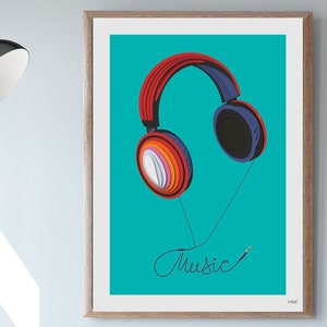 Cartel pop/AURICULARES MUSIC/impresión arte pared/arte imprimible/paper cutout digital/PNG sublimación/vinilo regalo/decoración musical