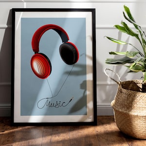 Cartel AURICULARES MUSIC/impresión de arte pared/arte imprimible/papercutout digital/PNG sublimación/amantes de la música/Decoración musical