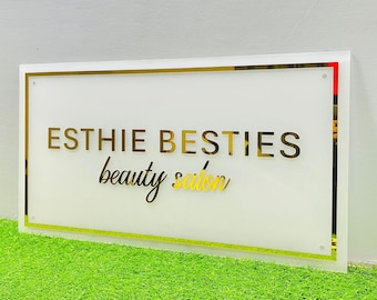 Personalized Shiny Gold Letters Rectangular Sign | Business Name Sign | Salon Wall Decor | Salon Signs | Business Logo Signs | Acrylic Signs