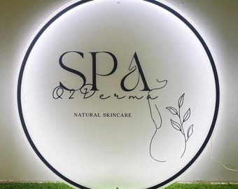 Custom Round LED Backlit Business Logo Sign | Lighted Acrylic Wall sign for Spa, Beauty Studio & Aesthetics Decor