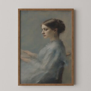 Vintage Woman Reading Portrait | Soft Blue Classical Wall Art | PRINTABLE Digital Download | PTWO-01