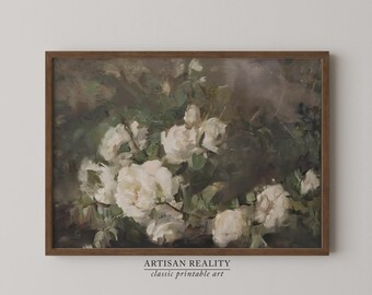 ヴィンテージの白いバラの絵画：アンティークな花の静物画（デジタル