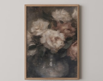 Natura morta con rose / Stampa digitale di un dipinto floreale vintage / Arte murale in stile rustico e suggestivo / PTBT-08