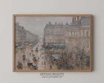 Parisian Street Scene Print | Vintage French Cityscape Wall Art | Neutral Printable Decor | LSCT-01