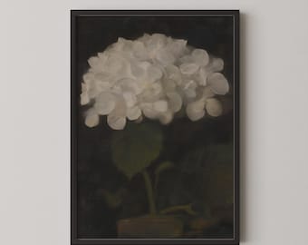 Hydrangea Painting | Vintage Flower Print | Dark Moody Antique Botanical Art PRINTABLE | PTBT-05