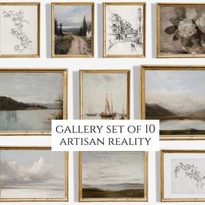 Vintage Europäische Galeriewand Druck SET von 10 | Antike Landschaft & Skizzen Kunst | Neutrales druckbares Esszimmer Dekor | SET-02