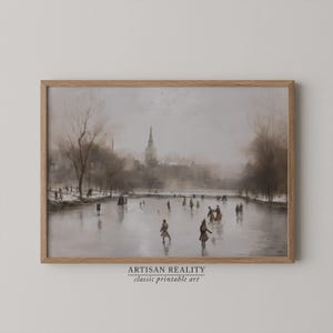 Rustic Winter Skating Rink Painting DIGITAL Art | Christmas Farmhouse PRINTABLE Download | Neutral Vintage Ice Skating Wall Decor | LSWT-03