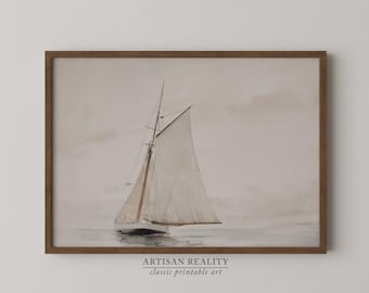 Muted Sailboat Watercolor Painting | Neutral Lake House Wall Decor | PRINTABLE Digital Art | LSSS-05