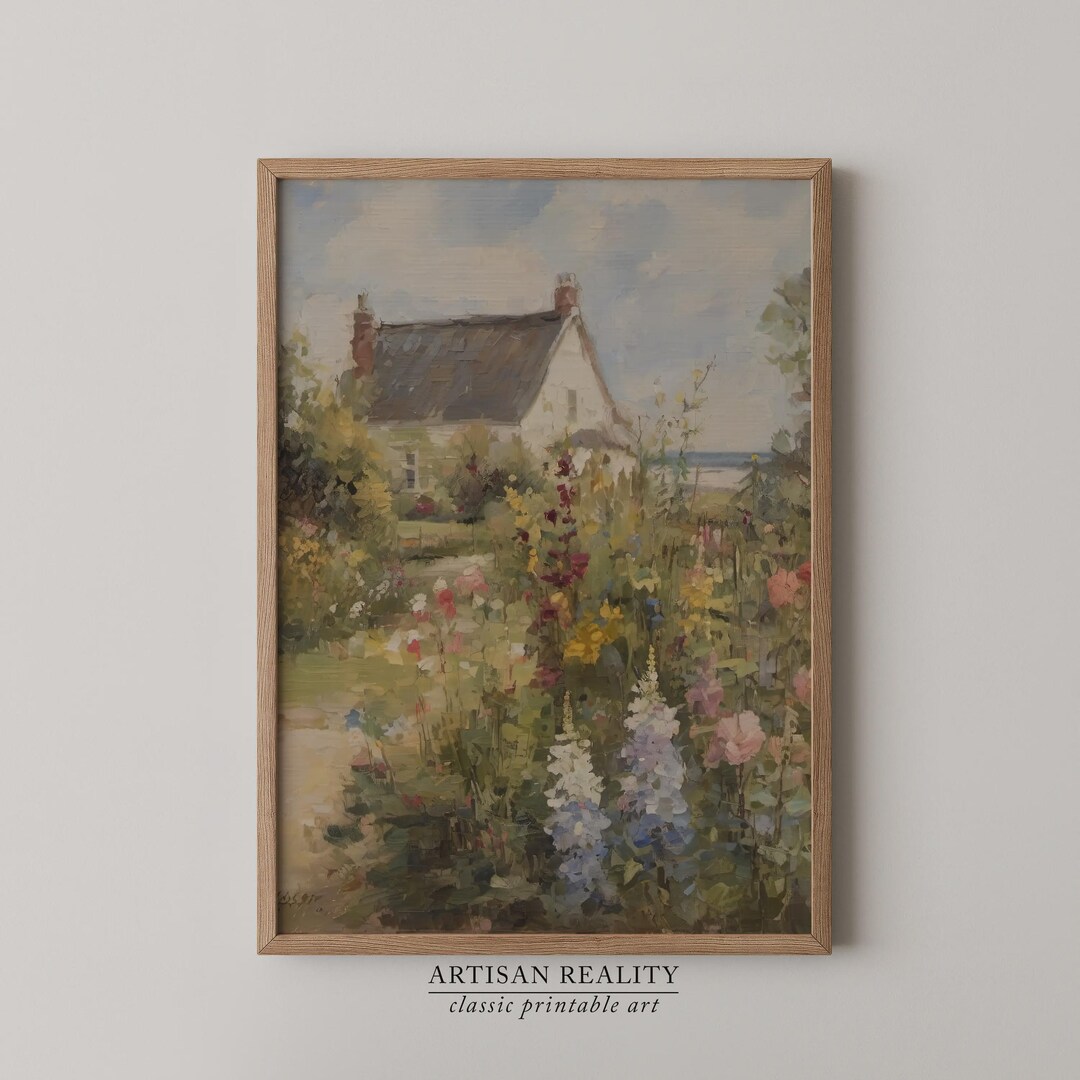 Printable Cottage Garden Wall Art, Spring Landscape Painting Print ...